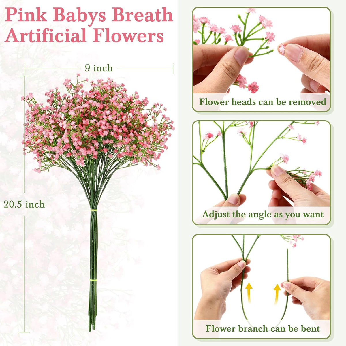 20 Pcs Baby Breath Artificial Flowers Bulk Artificial Baby Breath Gypsophila Flower 20.8 Inch Faux Gypsophila Bouquet Fake Floral Greenery for Wedding Party Decor (Pink)