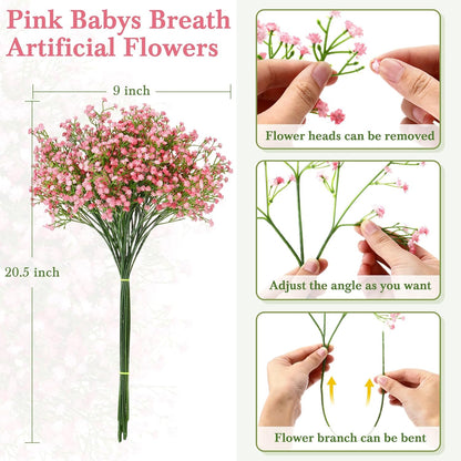 20 Pcs Baby Breath Artificial Flowers Bulk Artificial Baby Breath Gypsophila Flower 20.8 Inch Faux Gypsophila Bouquet Fake Floral Greenery for Wedding Party Decor (Pink)