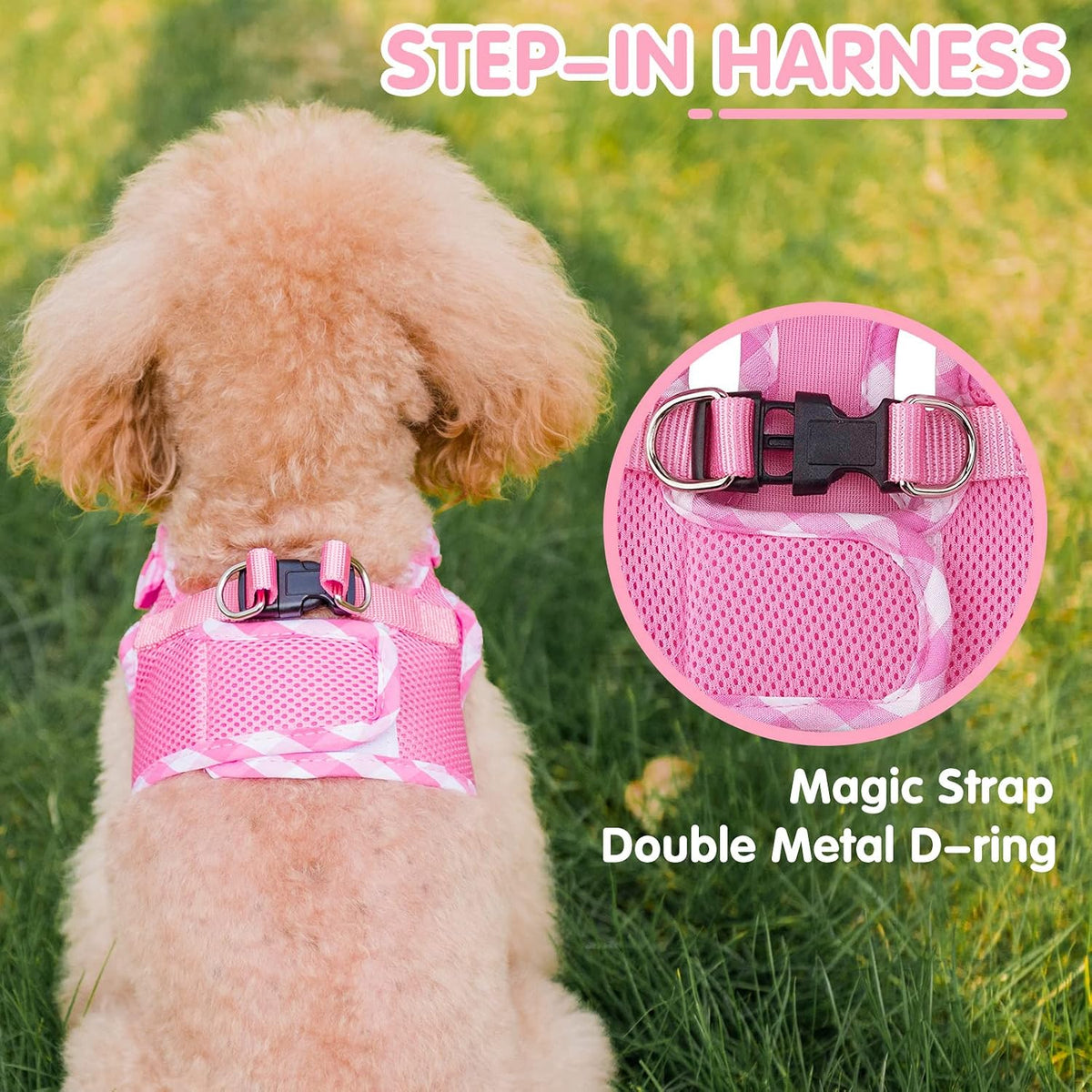 Dog Harness for Puppy and Small Sized Dogs, Step-in No Pull Soft Mesh Vest Harness for Cats Small Pets Walking, Pink, New S