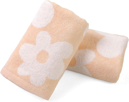 Floral Hand Towels for Bathroom - 2 Pack Cotton Face Towels , Pale Peach