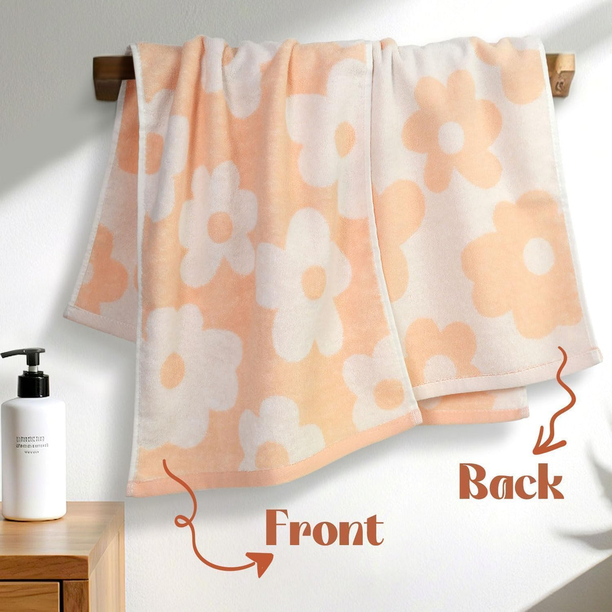 Floral Hand Towels for Bathroom - 2 Pack Cotton Face Towels , Pale Peach
