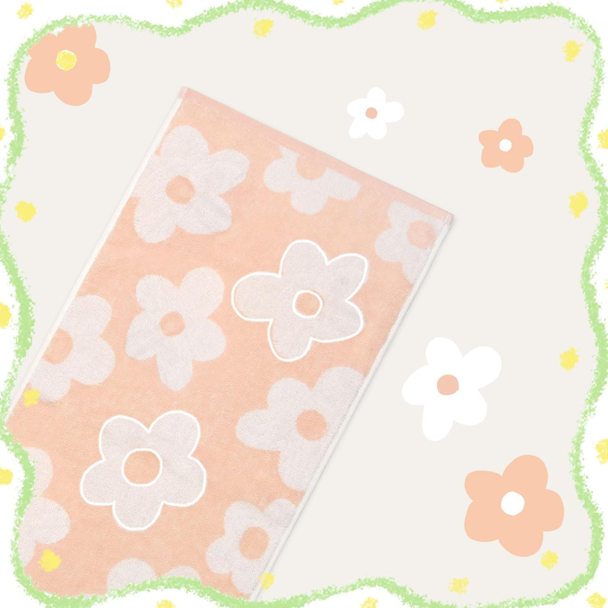 Floral Hand Towels for Bathroom - 2 Pack Cotton Face Towels , Pale Peach