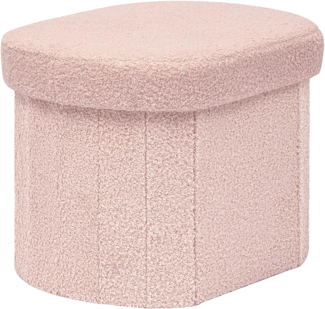 16.14" Boucle Storage Ottoman Cube for Dorm Room, Pink