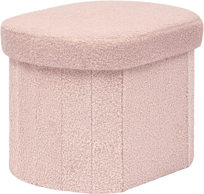 16.14" Boucle Storage Ottoman Cube for Dorm Room, Pink