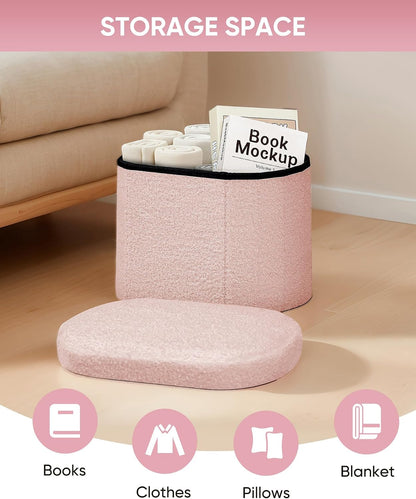 16.14" Boucle Storage Ottoman Cube for Dorm Room, Pink