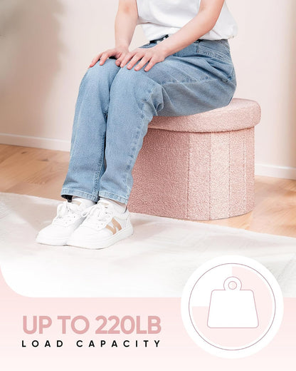 16.14" Boucle Storage Ottoman Cube for Dorm Room, Pink