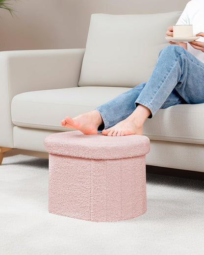16.14" Boucle Storage Ottoman Cube for Dorm Room, Pink