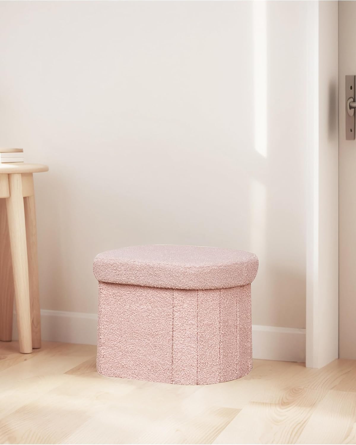 16.14" Boucle Storage Ottoman Cube for Dorm Room, Pink