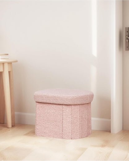 16.14" Boucle Storage Ottoman Cube for Dorm Room, Pink