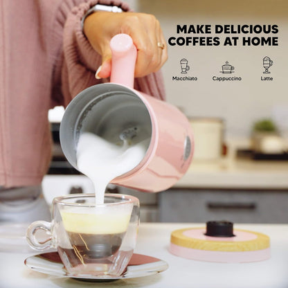 Electric Milk Frother - Automatic Foamer & Heater for Coffee, Latte, Cappuccino, Other Creamy Drinks 4 Settings Cold Foam, Airy Dense Foam Warm Easy to Use, Pink, 8x4x5 inches (MS-MF)