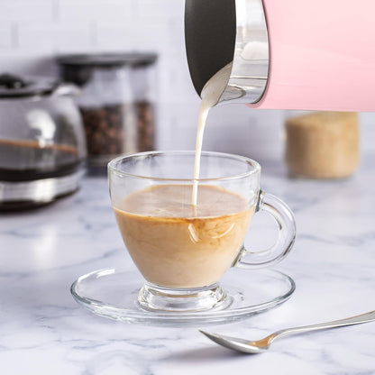 Electric Milk Frother - Automatic Foamer & Heater for Coffee, Latte, Cappuccino, Other Creamy Drinks 4 Settings Cold Foam, Airy Dense Foam Warm Easy to Use, Pink, 8x4x5 inches (MS-MF)