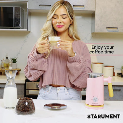 Electric Milk Frother - Automatic Foamer & Heater for Coffee, Latte, Cappuccino, Other Creamy Drinks 4 Settings Cold Foam, Airy Dense Foam Warm Easy to Use, Pink, 8x4x5 inches (MS-MF)