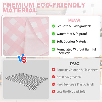 Gingham Vinyl Tablecloth with Flannel Backing,Waterproof Rectangle Table Cloth,Wipeable Plastic Buffalo Plaid Table Cover for Kitchen Dining,Camping,Indoor&Outdoor(52"x70", Pink and White)