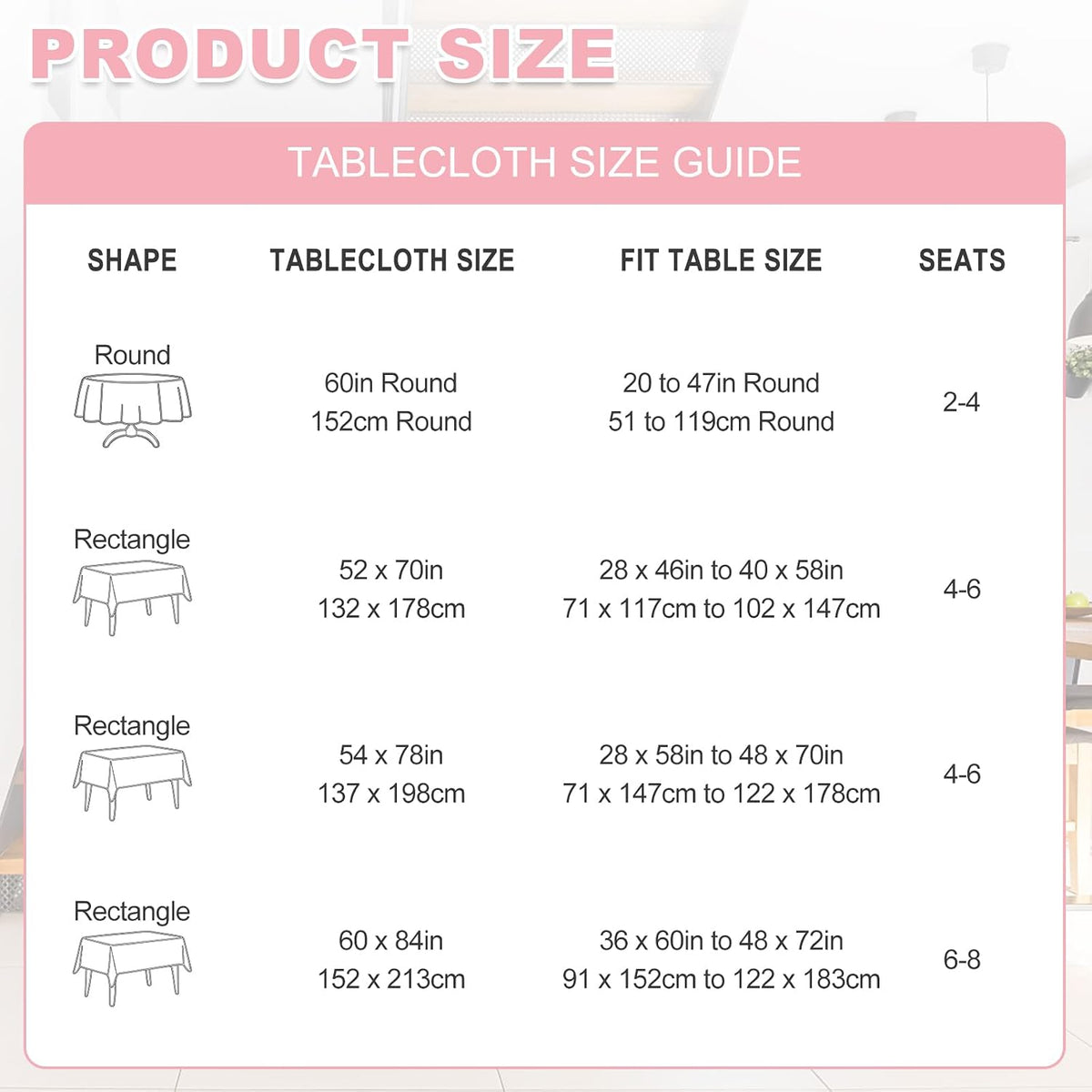Gingham Vinyl Tablecloth with Flannel Backing,Waterproof Rectangle Table Cloth,Wipeable Plastic Buffalo Plaid Table Cover for Kitchen Dining,Camping,Indoor&Outdoor(52"x70", Pink and White)