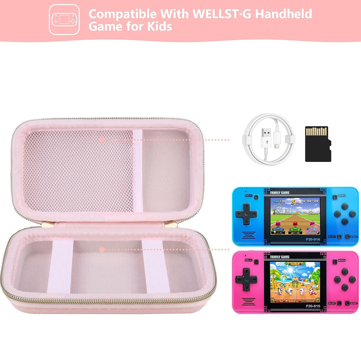 Carrying Case for WELLST-G / for GuaiyeyeAP Kids Handheld Game, Pink