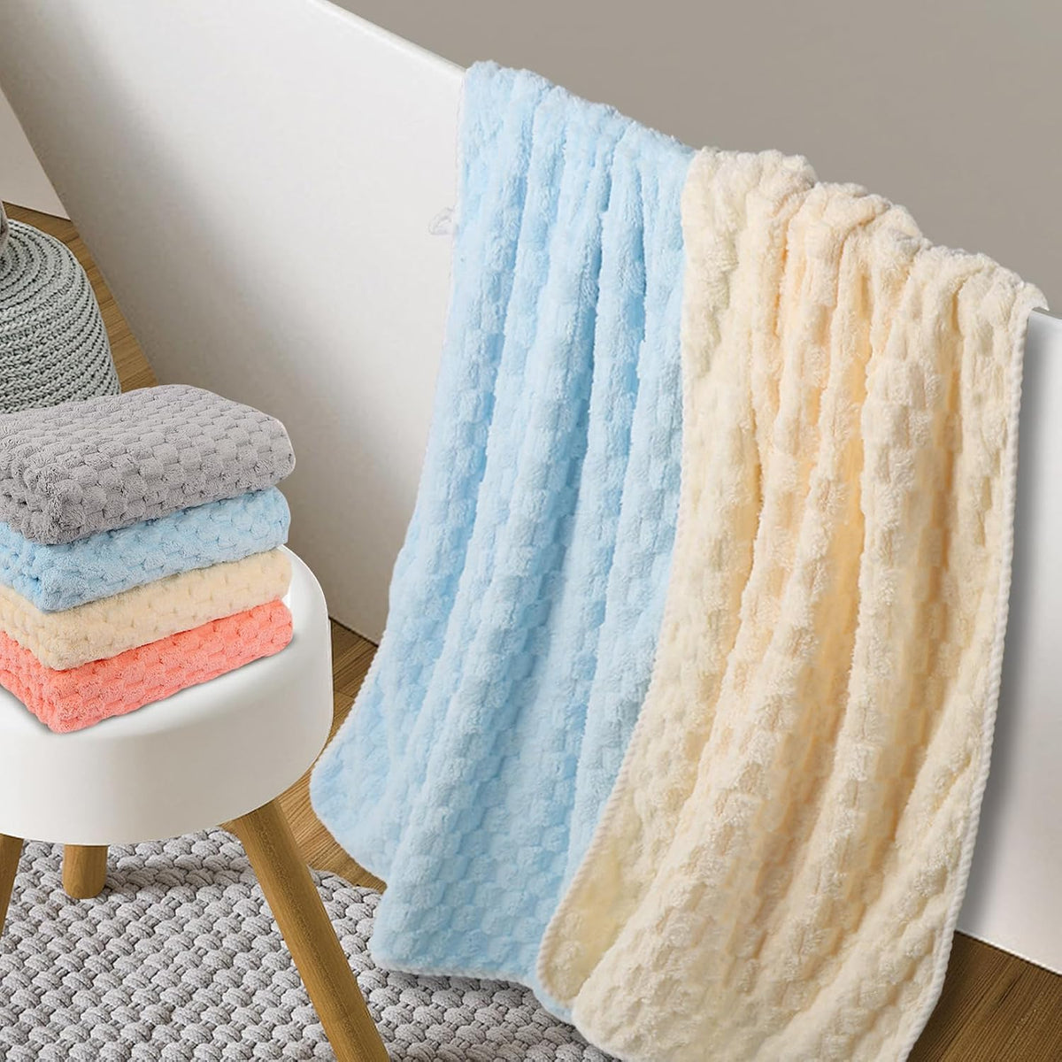 4 Pack Microfiber Bath Towels Large, Super Absorbent, Quick Dry, Plush and Fluffy, 27.5″ x 55″, Luxury Towel Set for Bathroom, Spa, Gym, Travel - Mixed Colors