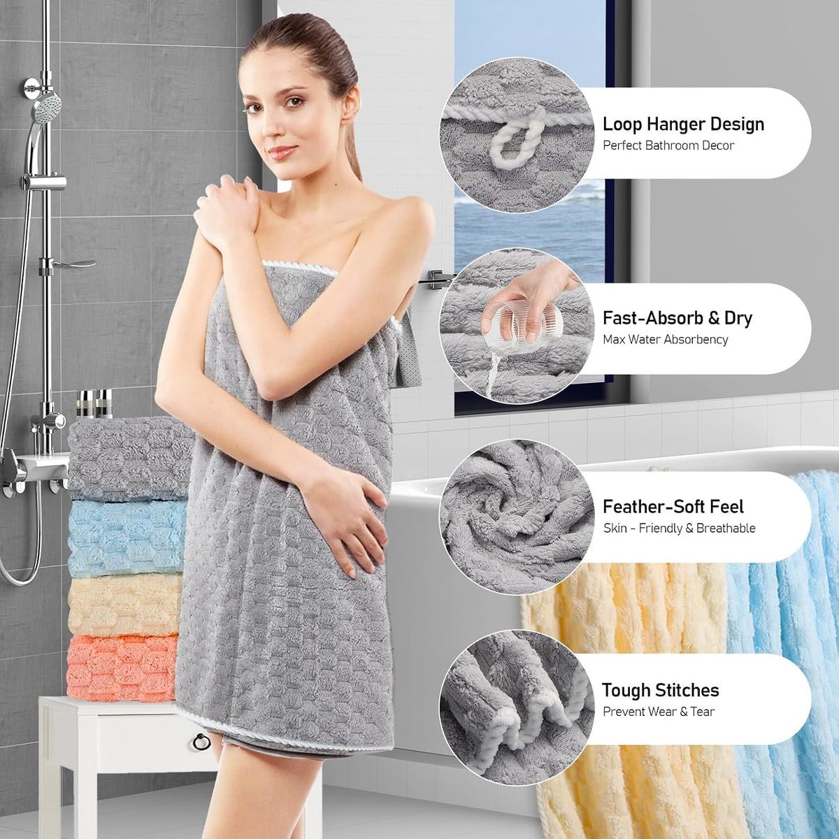 4 Pack Microfiber Bath Towels Large, Super Absorbent, Quick Dry, Plush and Fluffy, 27.5″ x 55″, Luxury Towel Set for Bathroom, Spa, Gym, Travel - Mixed Colors