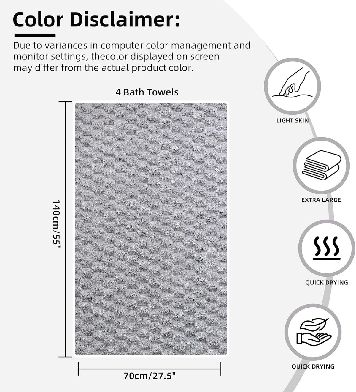 4 Pack Microfiber Bath Towels Large, Super Absorbent, Quick Dry, Plush and Fluffy, 27.5″ x 55″, Luxury Towel Set for Bathroom, Spa, Gym, Travel - Mixed Colors