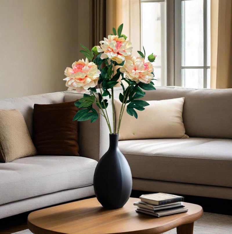 Peonies Artificial Flowers,Silk Flowers with Stems,Winter Flowers Artificial for Decoration,Long Stem Artificial Flowers for Tall Vase,Wedding Table Centerpiece Party Decor (3, Pink)