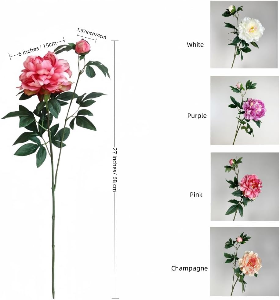 Peonies Artificial Flowers,Silk Flowers with Stems,Winter Flowers Artificial for Decoration,Long Stem Artificial Flowers for Tall Vase,Wedding Table Centerpiece Party Decor (3, Pink)