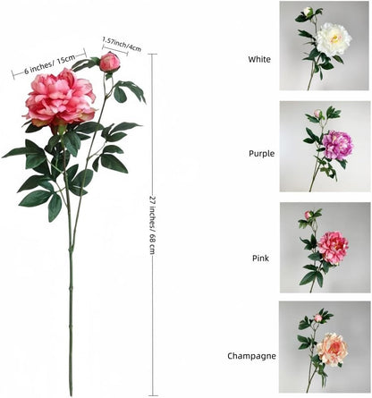 Peonies Artificial Flowers,Silk Flowers with Stems,Winter Flowers Artificial for Decoration,Long Stem Artificial Flowers for Tall Vase,Wedding Table Centerpiece Party Decor (3, Pink)