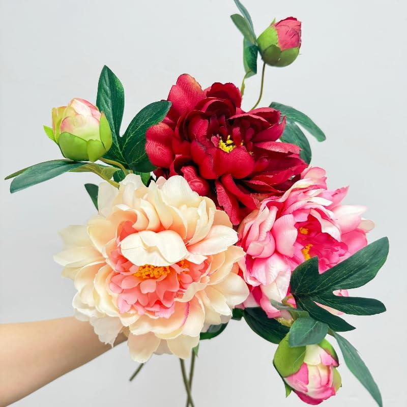 Peonies Artificial Flowers,Silk Flowers with Stems,Winter Flowers Artificial for Decoration,Long Stem Artificial Flowers for Tall Vase,Wedding Table Centerpiece Party Decor (3, Pink)