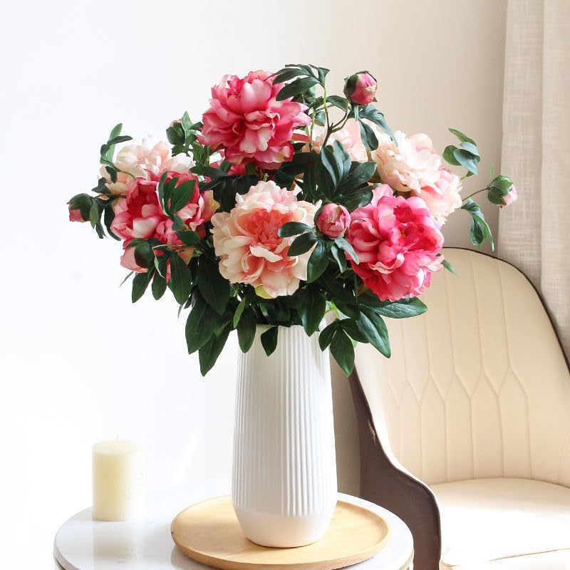 Peonies Artificial Flowers,Silk Flowers with Stems,Winter Flowers Artificial for Decoration,Long Stem Artificial Flowers for Tall Vase,Wedding Table Centerpiece Party Decor (3, Pink)