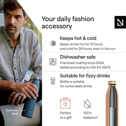 LARS NYSØM Stainless Steel Insulated Water Bottle 12oz 17oz 25oz 34oz 51oz | Insulated Thermo Flask for Hot and Cold Beverages | Leakproof Drinking Bottle (Creamy Peach, 25.4oz)