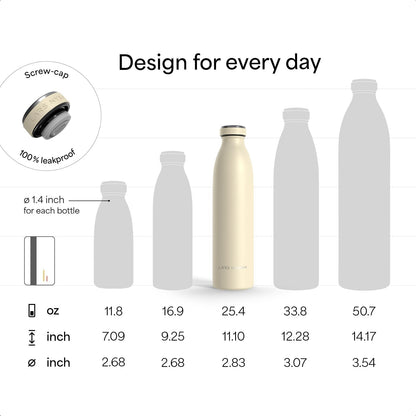 LARS NYSØM Stainless Steel Insulated Water Bottle 12oz 17oz 25oz 34oz 51oz | Insulated Thermo Flask for Hot and Cold Beverages | Leakproof Drinking Bottle (Creamy Peach, 25.4oz)