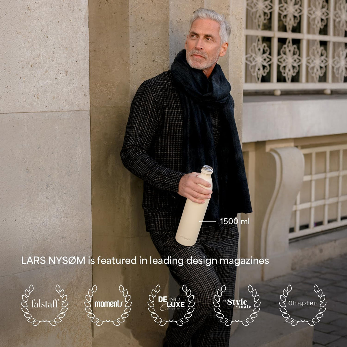 LARS NYSØM Stainless Steel Insulated Water Bottle 12oz 17oz 25oz 34oz 51oz | Insulated Thermo Flask for Hot and Cold Beverages | Leakproof Drinking Bottle (Creamy Peach, 25.4oz)