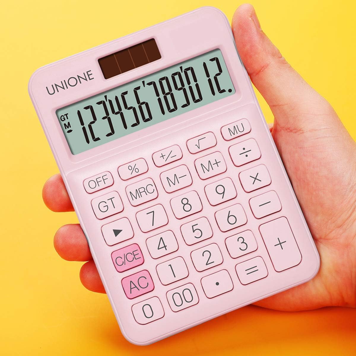 Pink Calculator with a Bright LCD, Dual Power Handheld Desktop. Business, Office, High School