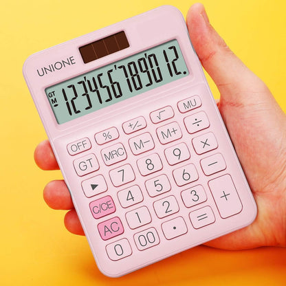 Pink Calculator with a Bright LCD, Dual Power Handheld Desktop. Business, Office, High School