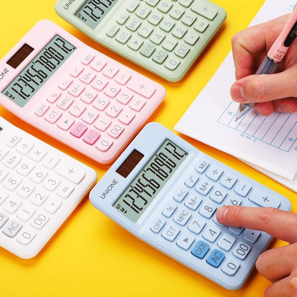 Pink Calculator with a Bright LCD, Dual Power Handheld Desktop. Business, Office, High School