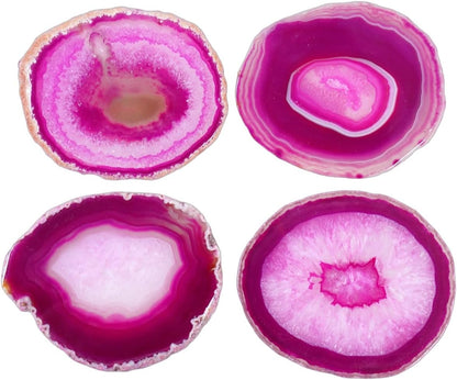 Geode Agate Slice Coasters Dyed Pink 3-4" Set of 4 Crystal Decorations Art Coaster Stone Bar Sets for the Home Drinks