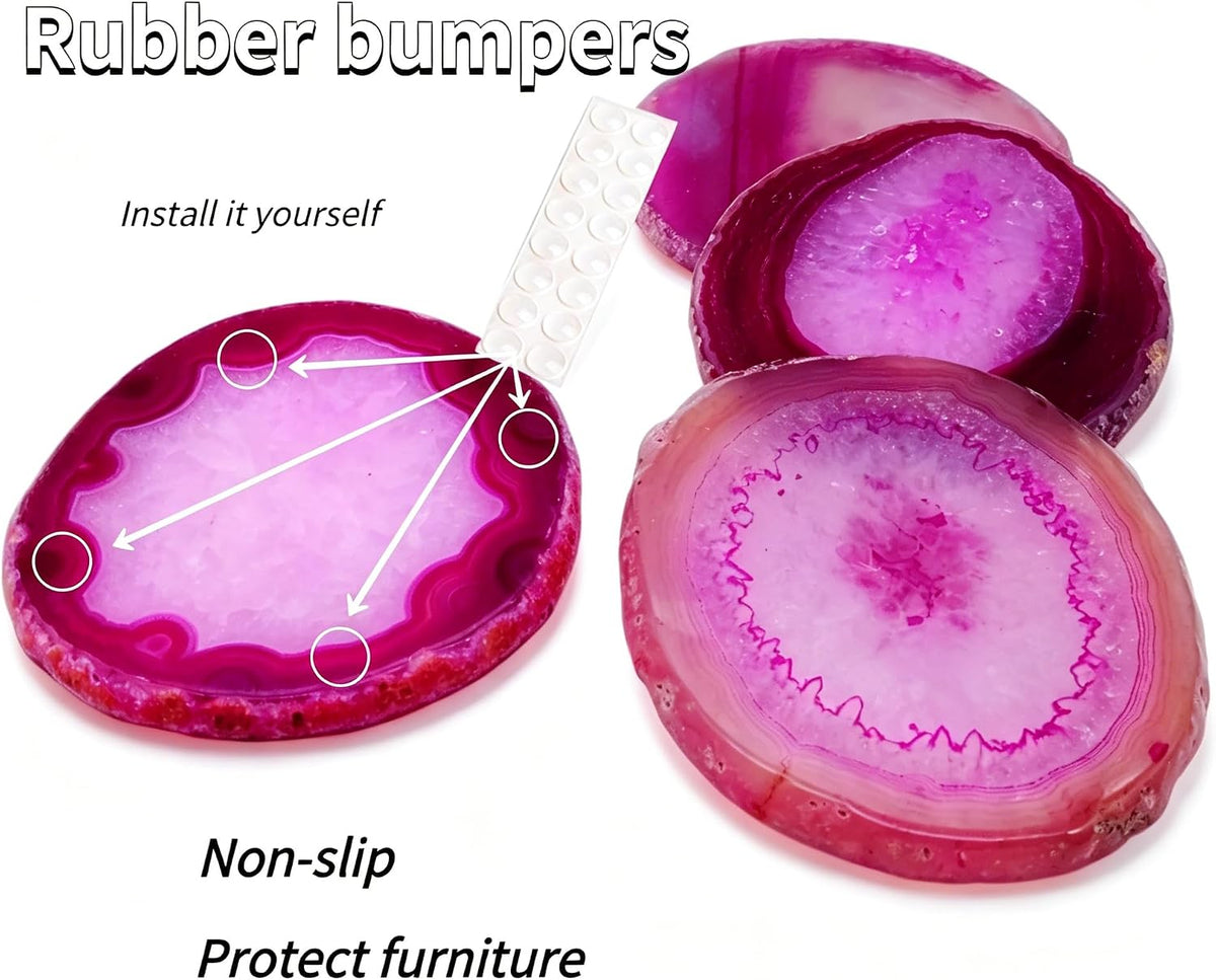 Geode Agate Slice Coasters Dyed Pink 3-4" Set of 4 Crystal Decorations Art Coaster Stone Bar Sets for the Home Drinks