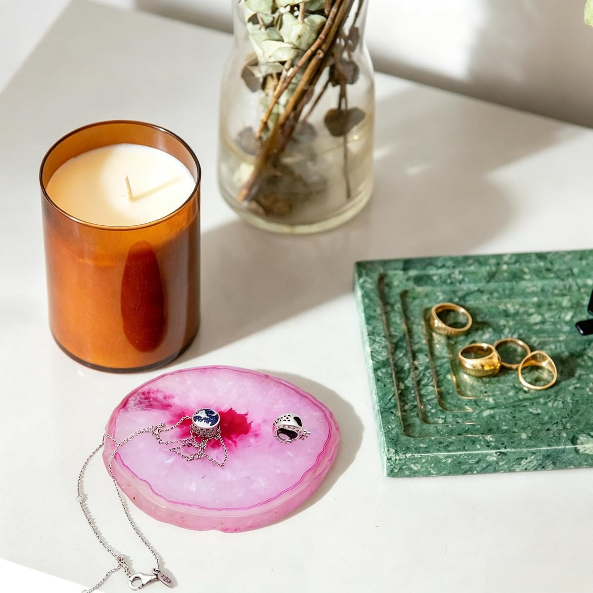 Geode Agate Slice Coasters Dyed Pink 3-4" Set of 4 Crystal Decorations Art Coaster Stone Bar Sets for the Home Drinks