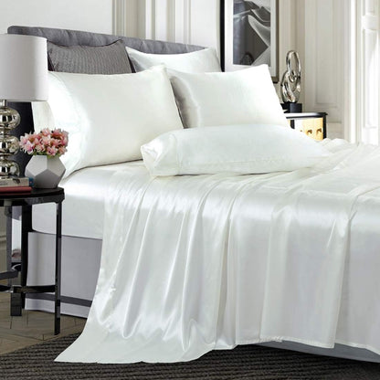 100% Satin Silk Bed Sheets, Queen Size Sheets Set, 4 Pcs Luxury Bedding Set Fits 14-18" Deep Pocket for Mattress (Solid, Peach)