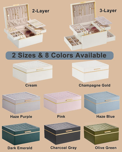 Jewelry Box for Women Girls, 2 Layer Jewelry Organizer -Pink