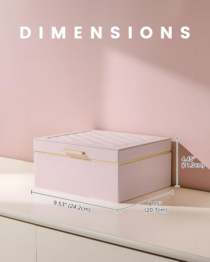 Jewelry Box for Women Girls, 2 Layer Jewelry Organizer -Pink