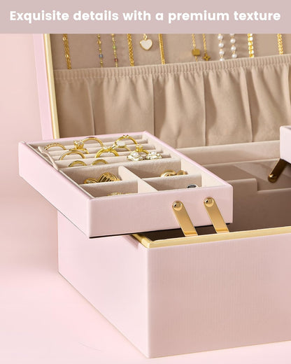 Jewelry Box for Women Girls, 2 Layer Jewelry Organizer -Pink