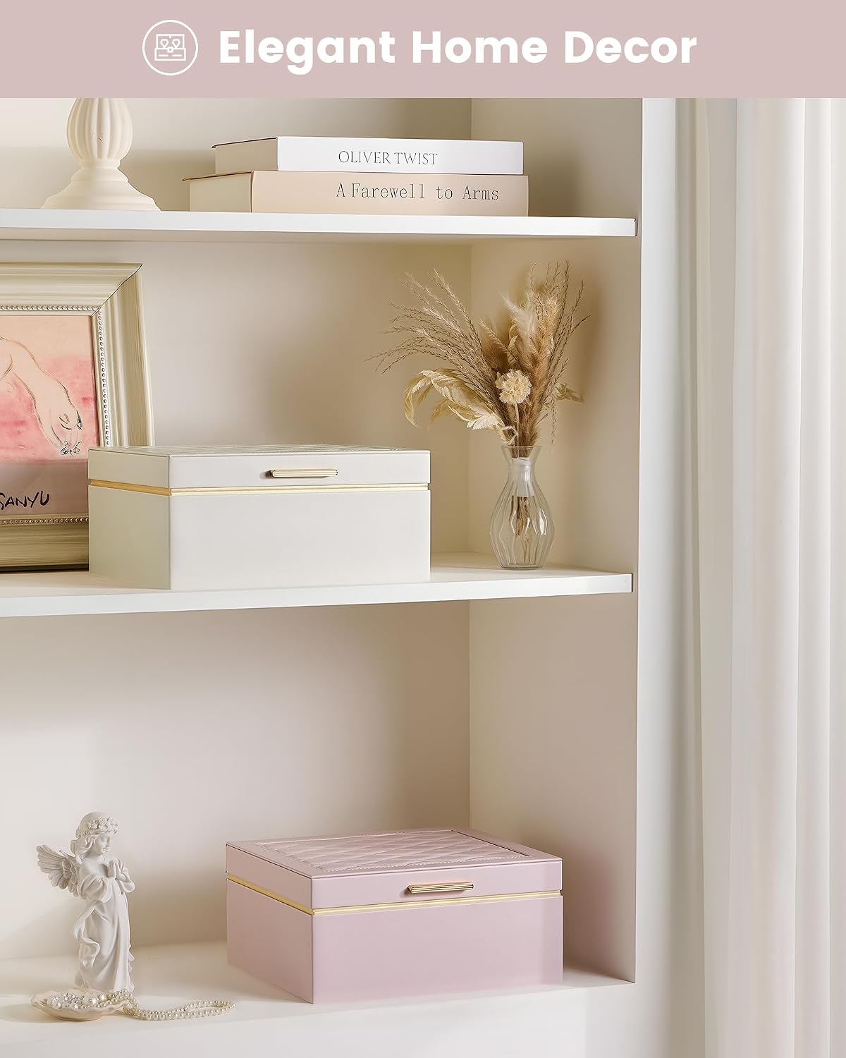 Jewelry Box for Women Girls, 2 Layer Jewelry Organizer -Pink
