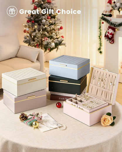 Jewelry Box for Women Girls, 2 Layer Jewelry Organizer -Pink