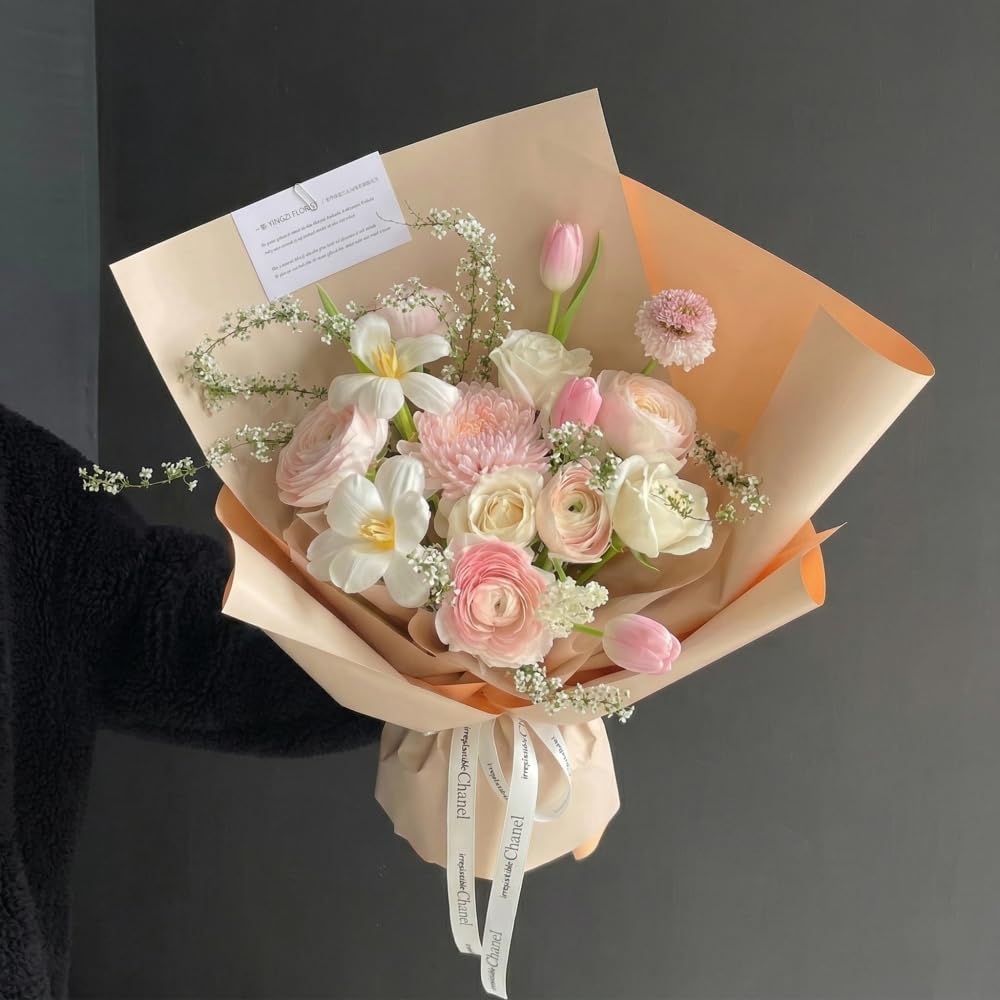 BBJ WRAPS Double Color Flower Wrapping Paper Waterproof Florist Bouquet Packaging Wraps 20 Sheets 23.6x23.6 Inch (Peach)