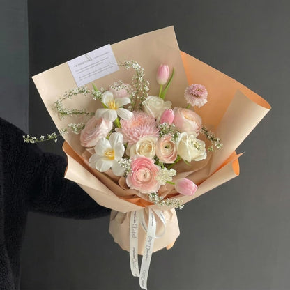 BBJ WRAPS Double Color Flower Wrapping Paper Waterproof Florist Bouquet Packaging Wraps 20 Sheets 23.6x23.6 Inch (Peach)