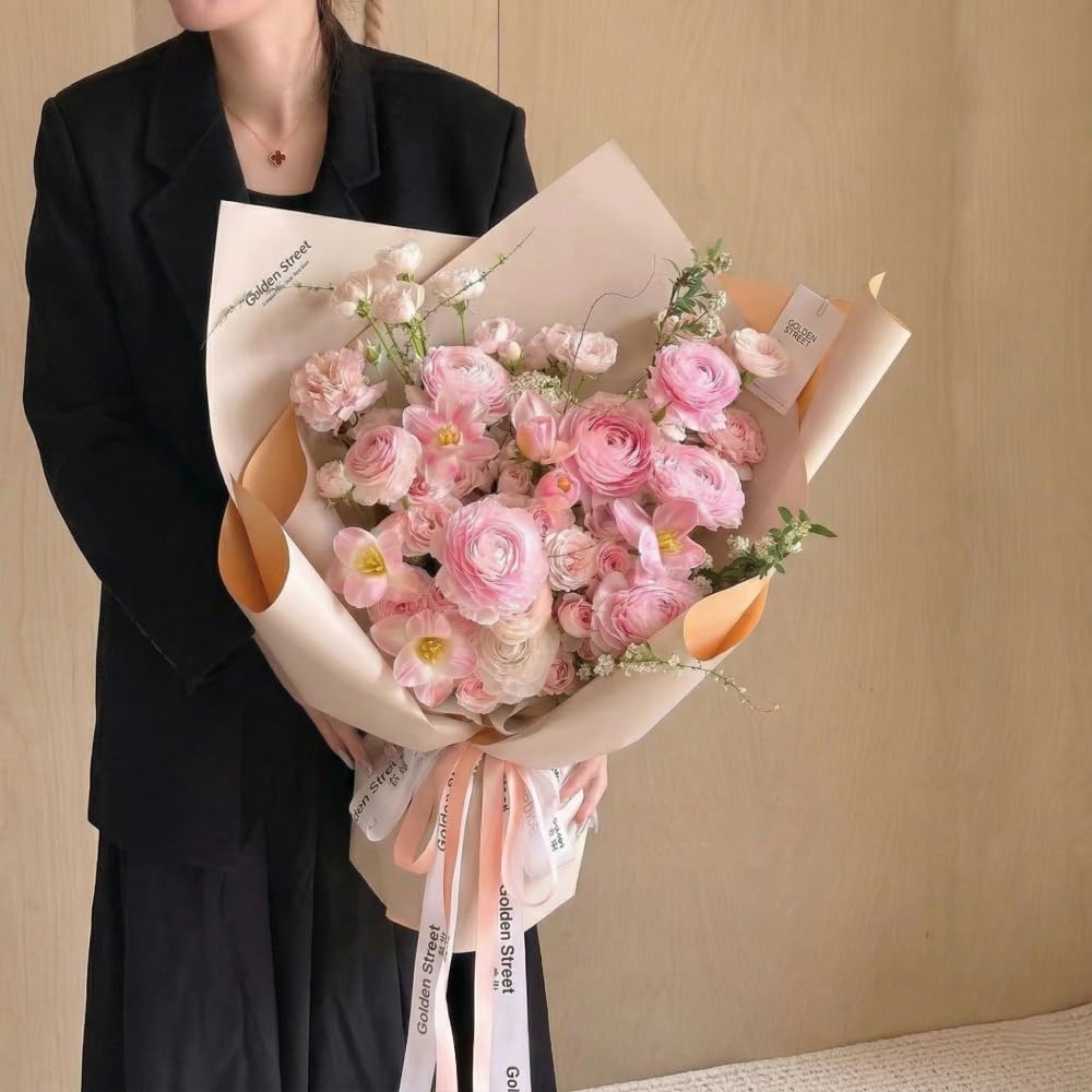 BBJ WRAPS Double Color Flower Wrapping Paper Waterproof Florist Bouquet Packaging Wraps 20 Sheets 23.6x23.6 Inch (Peach)