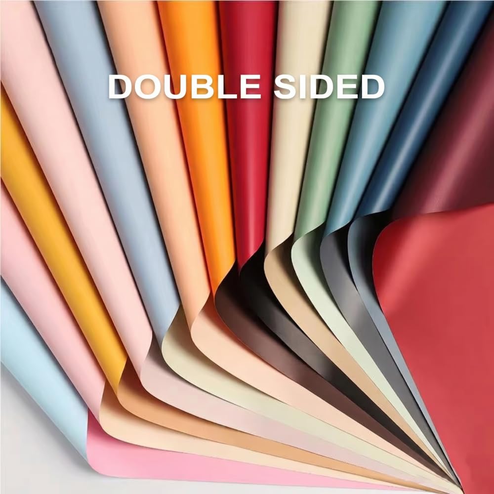 BBJ WRAPS Double Color Flower Wrapping Paper Waterproof Florist Bouquet Packaging Wraps 20 Sheets 23.6x23.6 Inch (Peach)
