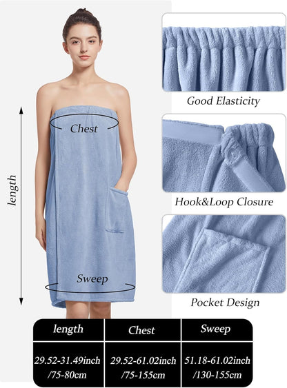 Women'S Soft Wrap Towel Full Length，Bath Robe After Shower Female Plush Long，Spa Bathrobes Lightweight With Pockets