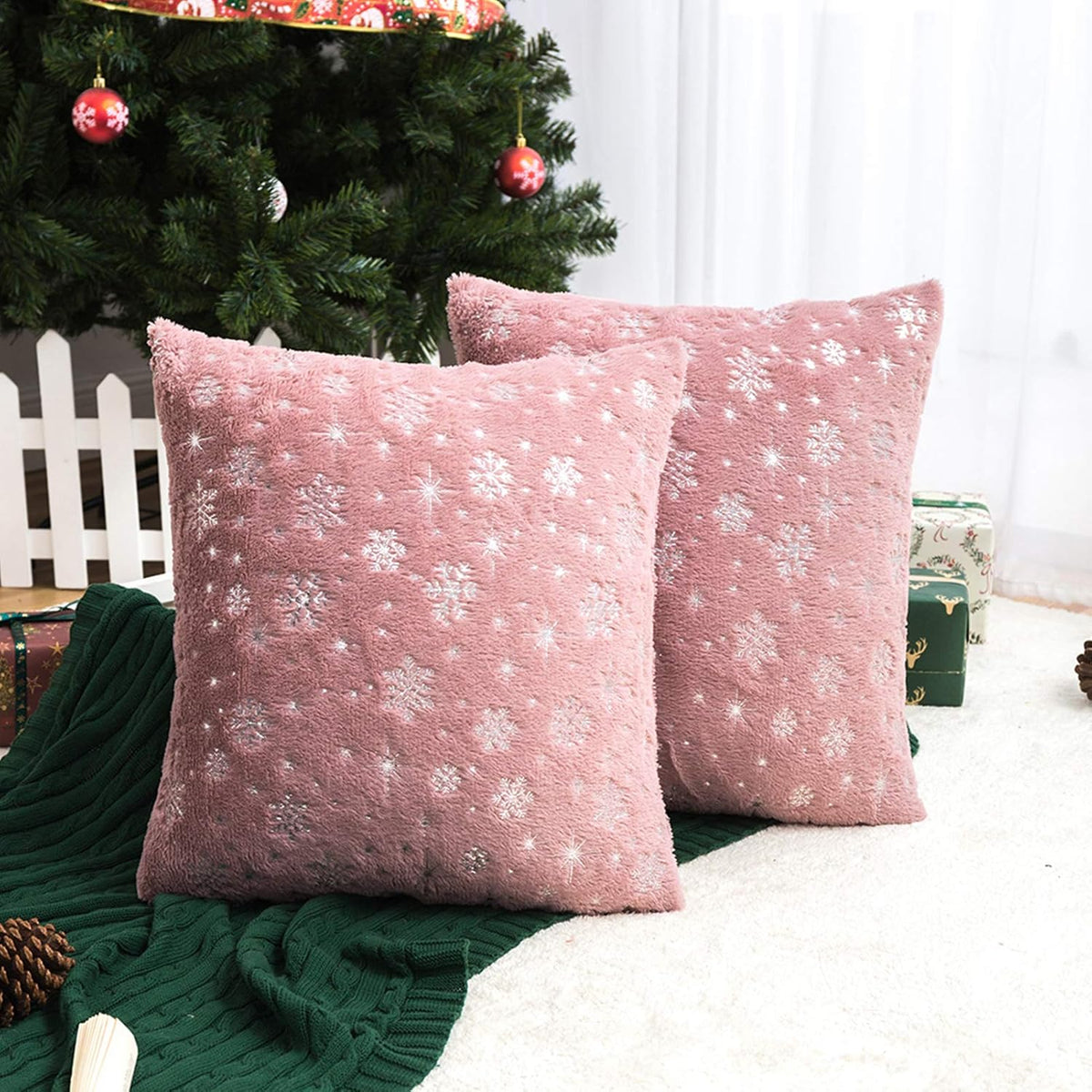 Soft Faux Fur Fuzzy Cute Throw Pillows Covers 18x18 Inch Pack of 2