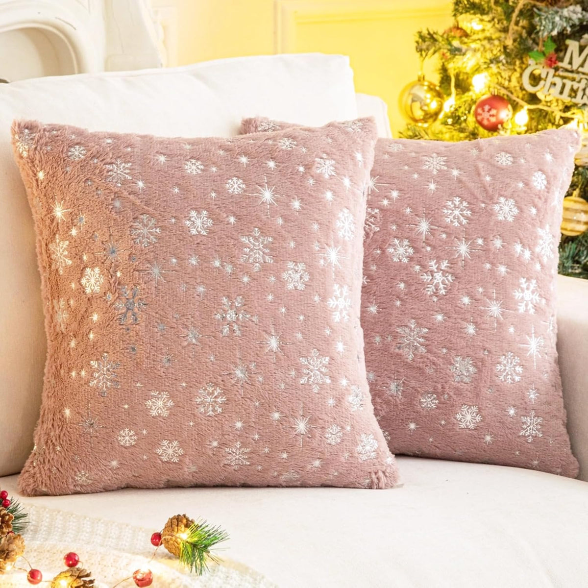 Soft Faux Fur Fuzzy Cute Throw Pillows Covers 18x18 Inch Pack of 2