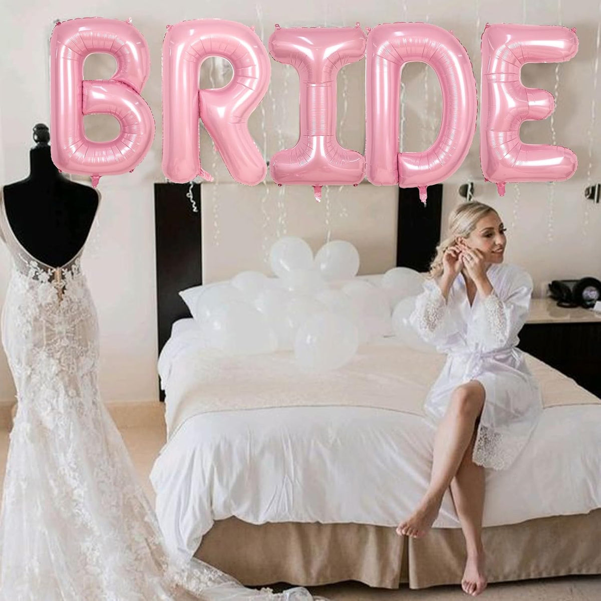 40 Inch Pastel Pink BRIDE Balloons Bachelorette for Bridal Shower, Light Pink BRIDE Mylar Foil Balloon Letter, Baby Pearl Pink Alphabet Balloon for Wedding Engagement Bride to be Party Decorations